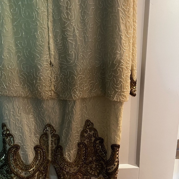 Vintage 💯 Silk Hand Beaded Dropped Waist Hand Beaded Midi Dress - Picture 9 of 10